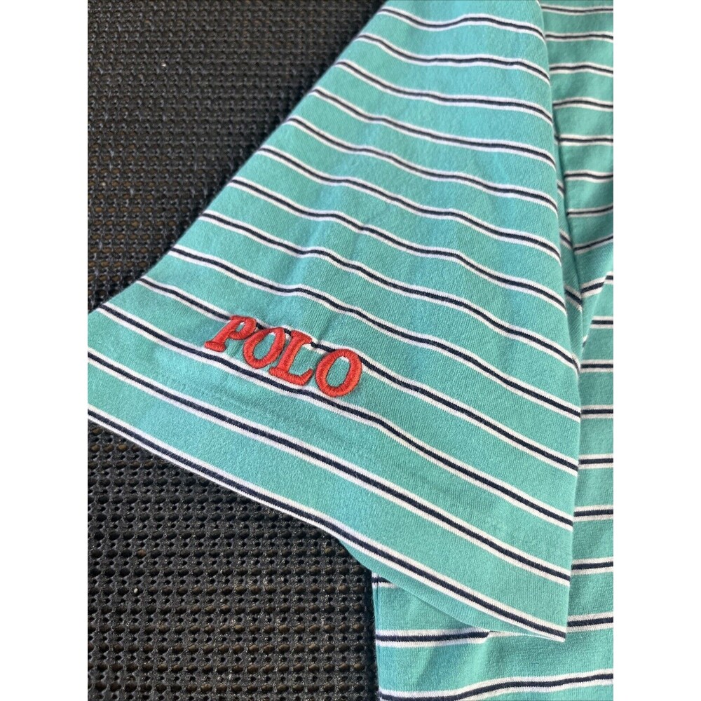Polo Golf Ralph Lauren Shirt Mens Large Teal Striped Stretch Lisle Pocket Polo - Picture 4 of 8